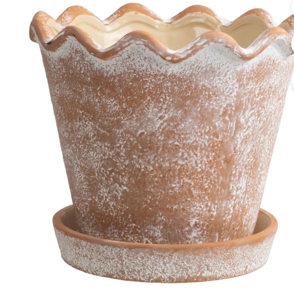 My Texas House 8" Wave Terracotta Ceramic Planter Pot, Indoor & Outdoor Use